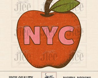 PNG de manzana de Nueva York: Diseño retro de la ciudad de Nueva York (descarga digital)