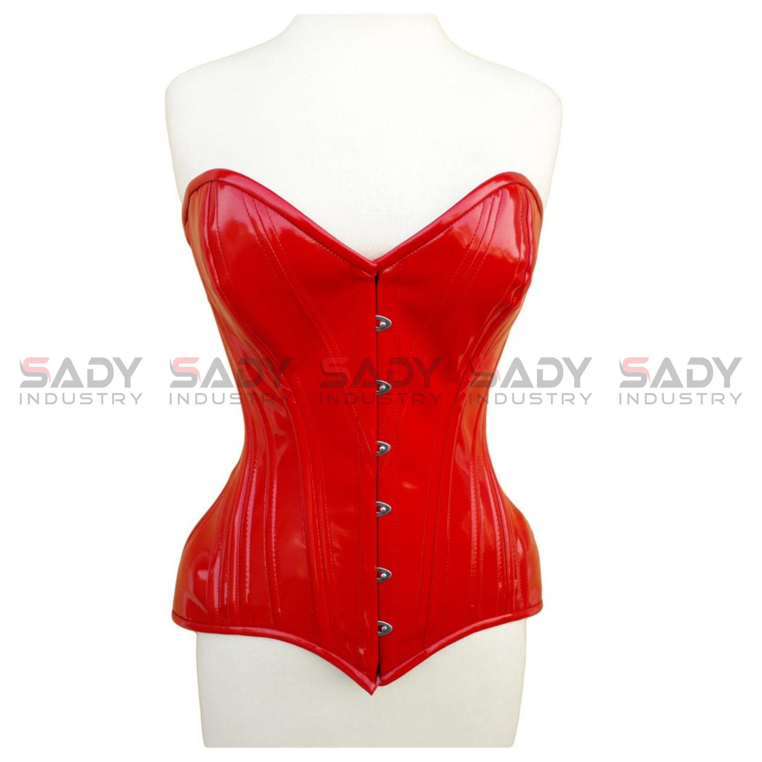 Corset en latex rouge pour femmes sur le buste rouge, corset à la taille à double os désossé en acier, corsets en PVC rouge SS-593 CP