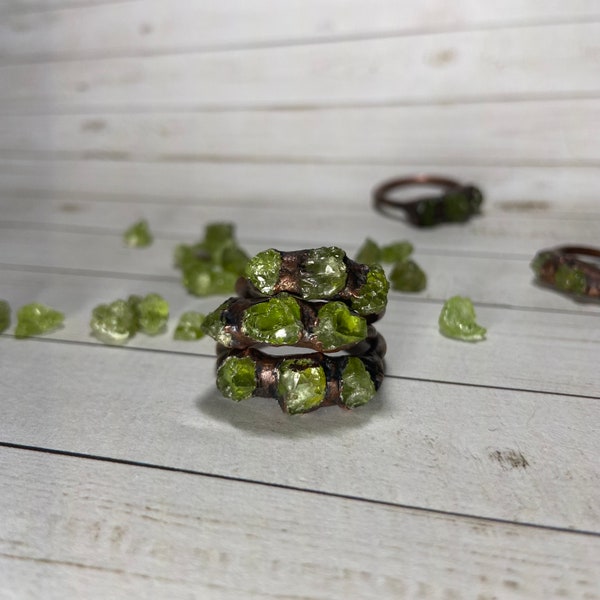 Peridot Copper Electroformed Stacking Rings, Copper Jewelry, Witch Jewelry, US Sizes