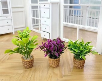 Dollhouse Miniature Potted Plants, 3-Piece Garden Decor, 1/6 1/12 Scale Resin PVC