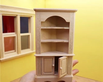 Handgemaakt houten hoekkastje voor poppenhuis, miniatuur boekenkast/vitrinemeubel