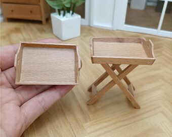 Handmade Wood Miniature Table Tray, Dollhouse Furniture Accessory, 1:12 Scale