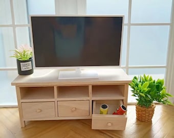 TV CABINET, MINIATURE Furniture, Wood Tv Stand, Dollhouse Items,Wood Cabinet, Dollhouse Livingroom Drawer Tv Cabinet for Decor