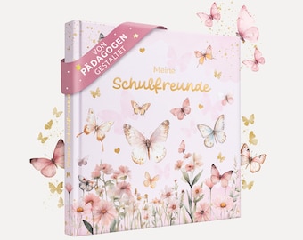 EULENTALER® Freundebuch Schule Mädchen mit Schmetterlingen I Goldprägung I von Pädagogen gestaltet I Freundschaftsbuch Grundschule Geschenk