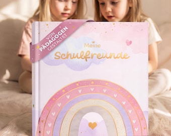 EULENTALER® Freundebuch Schule Mädchen Regenbogen I Goldprägung I von Pädagogen gestaltet I Freundschaft Grundschule Geschenk Einschulung