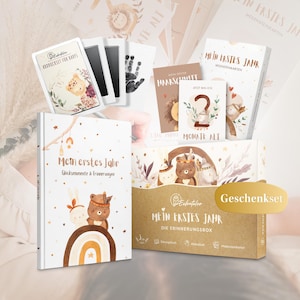 EULENTALER® 3in1 Babyalbum Set "Mein erstes Jahr" | mit Meilensteinkarten & Baby Abdruckset I Komplettset mit Box, Geschenkidee zur Geburt