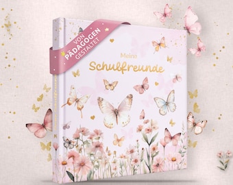 Freundebuch Schule Schmetterling Mädchen | Hardcover Schulfreundebuch Grundschule | Geschenk Einschulung Schulanfang | EULENTALER®