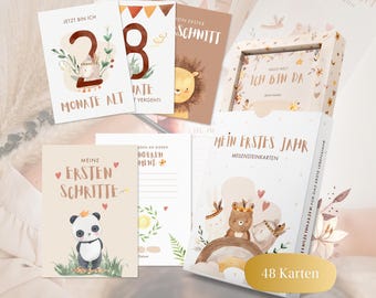 EULENTALER® Baby Meilensteinkarten Set Boho I Von Pädagogen gestaltet I 48 Karten I Fotokarten, Erinnerungskarten, mein erstes Jahr Geschenk