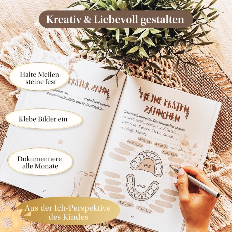 EULENTALER® Das Babytagebuch Boho I von Pädagogen gestaltet I Mein erstes Jahr I 84 Seiten I Geschenkidee zur Geburt I Erinnerungsbuch Bild 5