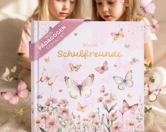 EULENTALER® Freundebuch Schule Mädchen mit Schmetterlingen I Goldprägung I von Pädagogen gestaltet I Freundschaftsbuch Grundschule Geschenk