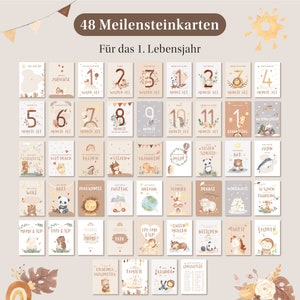 EULENTALER® Meilensteinkarten Baby I Boho I Von Pädagogen gestaltet I Meilensteine Baby I Geschenk zur Geburt I 48 Karten Inkl. Geschenkbox Boho