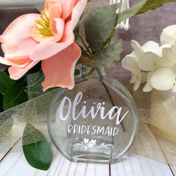 Glass Bud Vase w/ Vinyl Print Personalization -Wedding Centerpiece -Bridal Shower, Baby Shower, Thank You Party Favors, Memorials -VASE ONLY