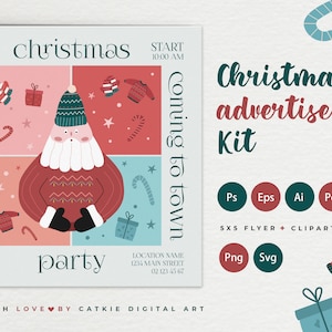 Christmas Flyer and clipart - Kit di Natale con cartoline e clipart natalizie - Volantino + Elementi vettoriali - AI - EPS - PDF