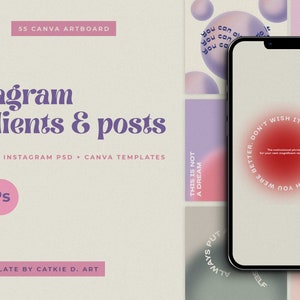 Può includere: Una collezione di 100 modelli di post per Instagram con sfumature e sovrapposizioni di testo. I modelli sono progettati per l'uso con Canva e Photoshop. Il testo sui modelli include frasi come "Questo non è un sogno", "Mettiti sempre al primo posto" e "Pace interiore".