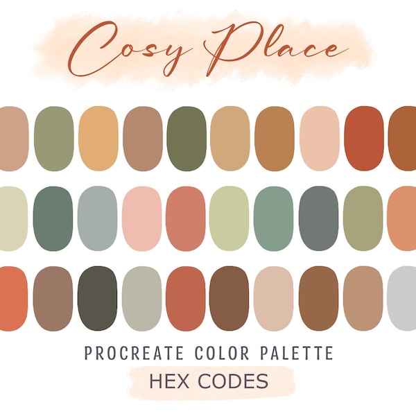 Cosy Procreate Color Palette, HEX Codes, Procreate Color Swatches, iPad Illustration, Lettering