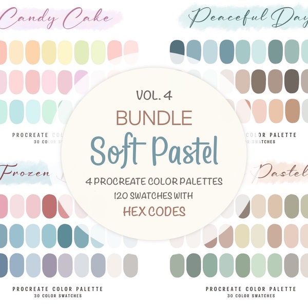 Procreate Color Palette Bundle, HEX Codes, Soft Pastel Color Swatches, iPad Illustration, Lettering, Procreate Art