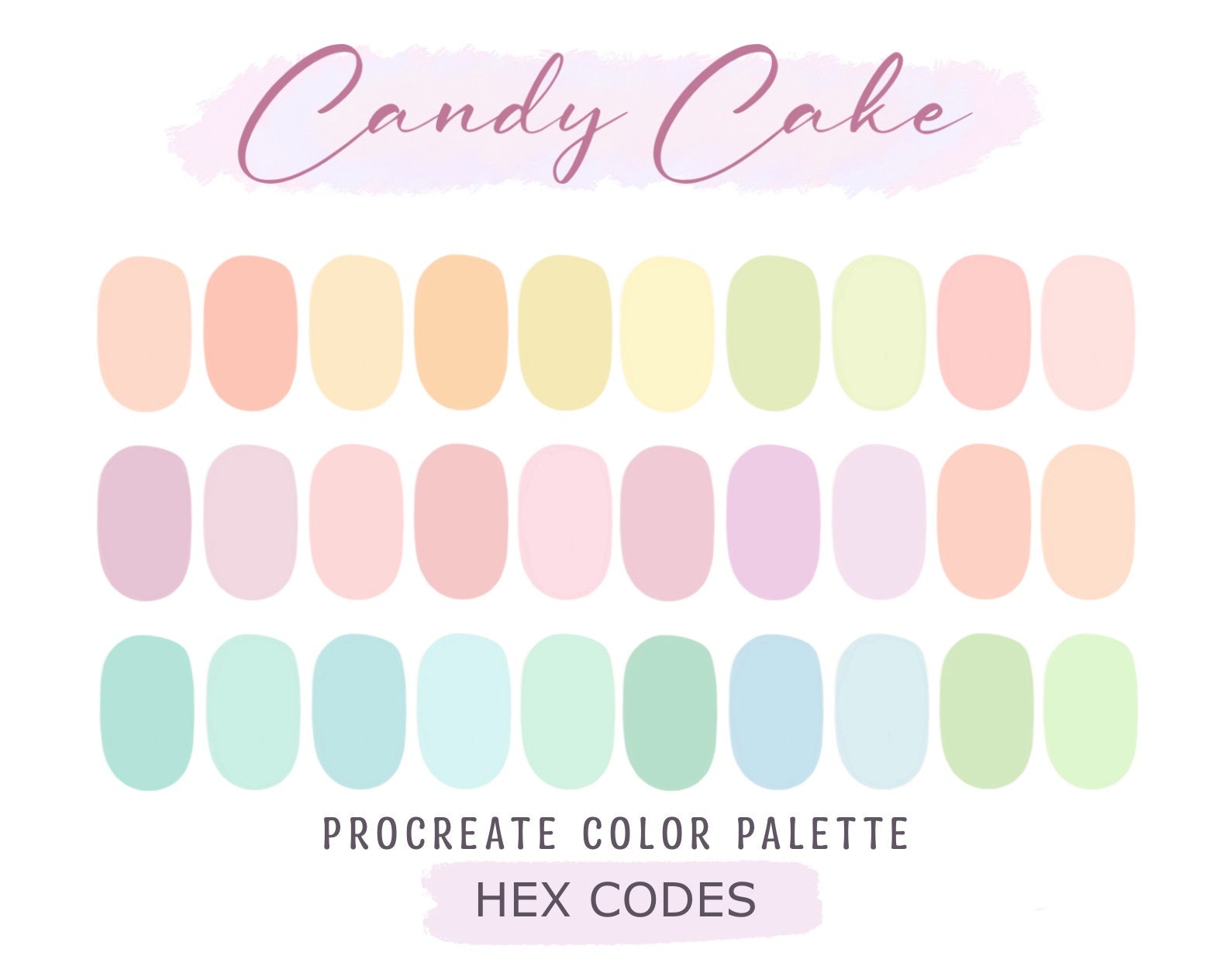 PASTEL PROCREATE Color Palette Hex Codes Pastel Pink, Orange