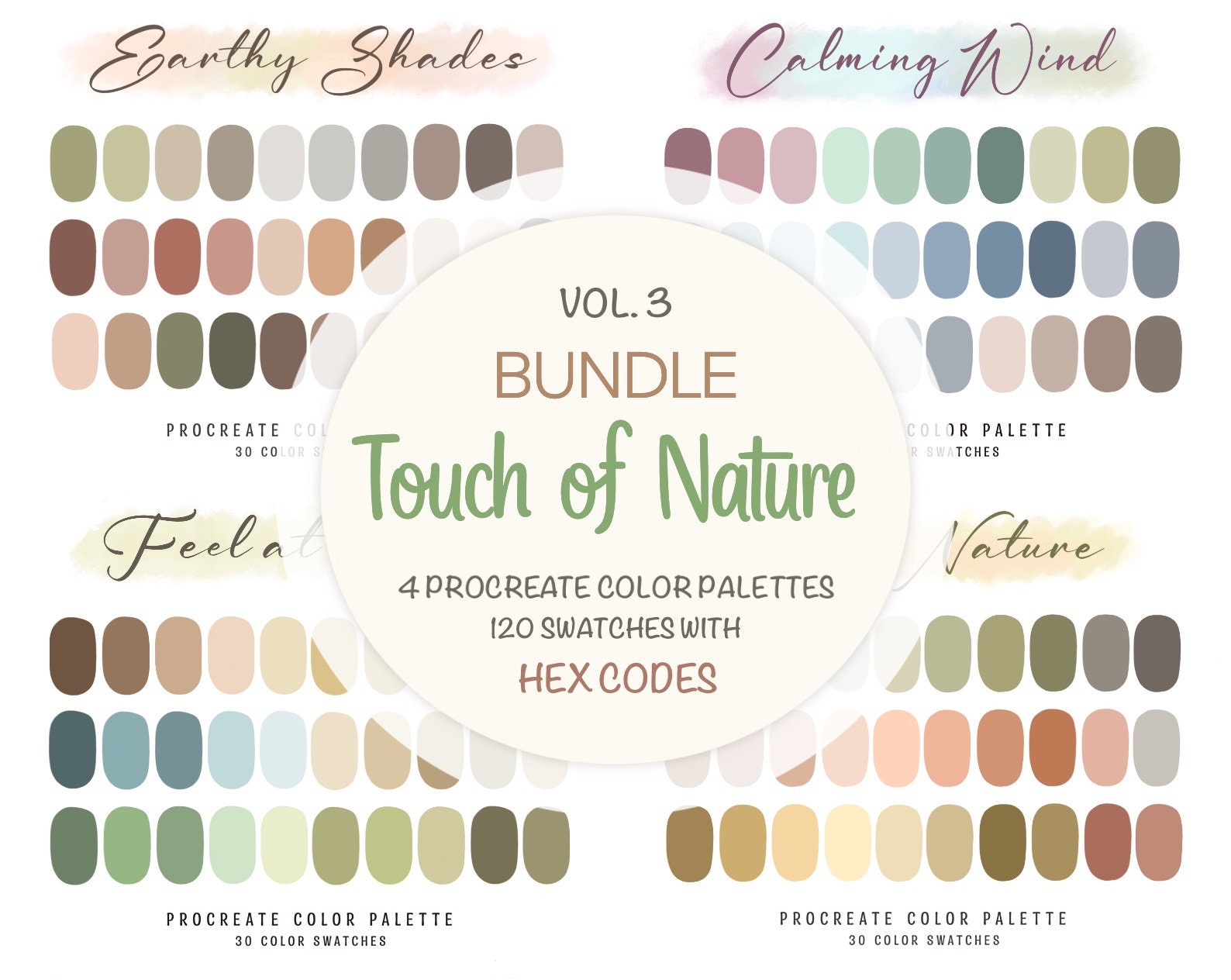 Pack de paletas de color para Procreate con códigos HEX – Muestras de naturaleza para ilustración y lettering en iPad