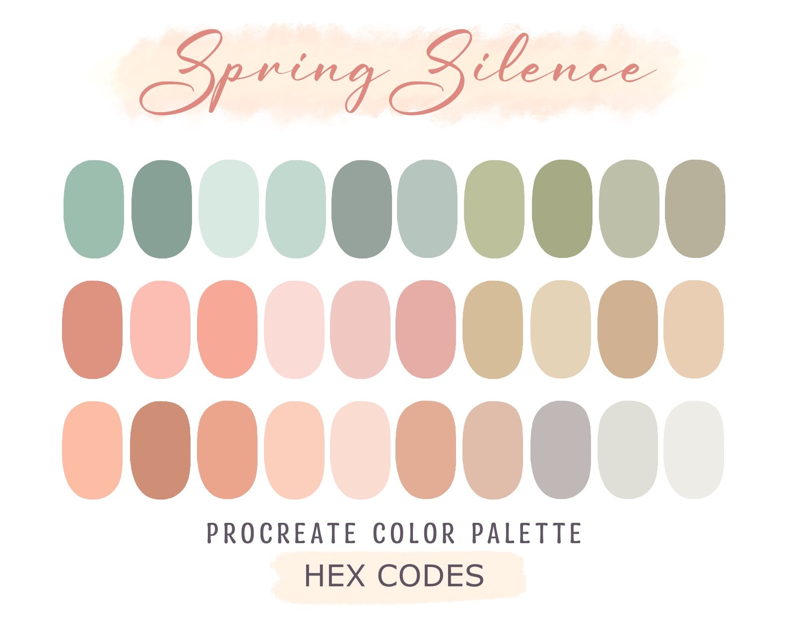 Paleta de colores Pastel para Procreate – 30 swatches seleccionados con códigos HEX para arte y lettering en iPad