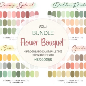 Procreate Color Palette Bundle, Floral Colors, HEX Codes, Color Swatches, iPad Illustration, Lettering, Procreate Art