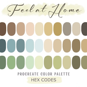 Feel At Home, Procreate Color Palette,HEX Codes, Procreate Swatches, Color Swatches, Earth Tones