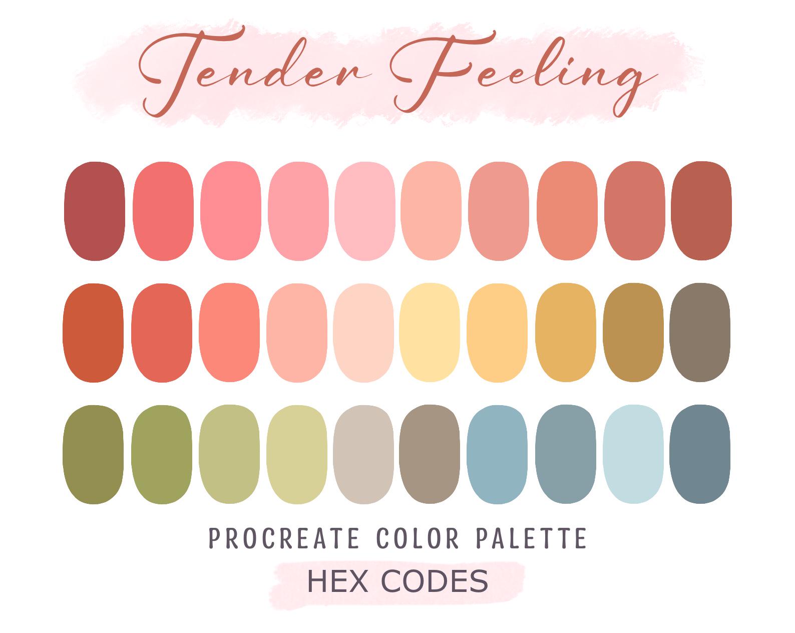 Palette de couleurs Procreate Tender Feeling – 30 nuanciers Procreate avec codes HEX pour illustration iPad et art digital