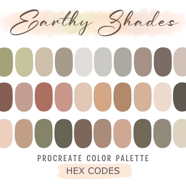 Earthy Shades, Procreate Color Palette, HEX Codes, Procreate Swatches, Color Swatches, Neutral Palette, Procreate Art, Digital Download