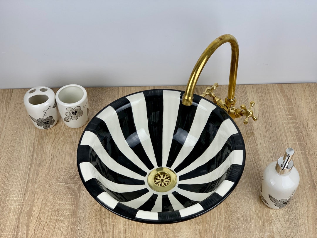 Bathroom Vessel Sink Black and White Made From Ceramic 100 Etsy