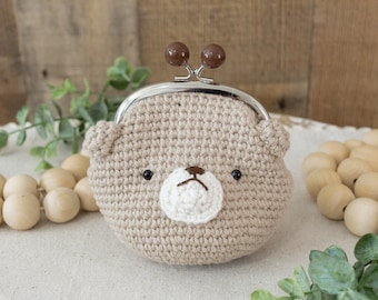 Small Purse, Crochet Brown Bear Coin Purse, Unique Purse, Funny Item, Gift for Girl and Women, Makeup Purse, Small Gift