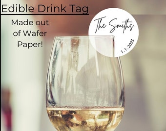 Wedding Edible Drink Tags - PRE-CUT - Wafer Paper Drink Tag - Personalized Barware ~ Drink Topper - Wedding Drink Decor Barware ~ Minimalist