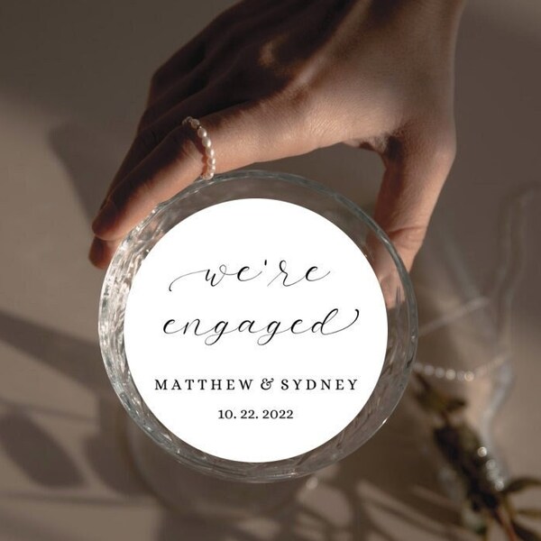 We're Engaged Wedding Edible Drink Toppers - Wafer Paper - Bride & Groom - Personalized ~ Modern Wedding Cocktail Topper ~ Minimalist