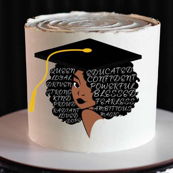 Graduation Edible Image ~ African American ~ Pre-Cut ~ Black Girl Magic ~ For Cake, Cookies, Cupcakes, etc ~ Graduation Portrait Black woman