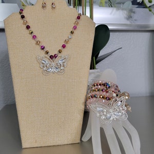 Conjunto Semanario y Collar Pulseira de cristal Semanar feita à mão com pingente, conjunto semanario, pulseira corazón vitral semanario, conjunto semanario mexicano