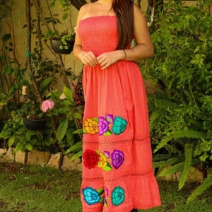 Floral Strapless Dress. Mexican Strapless Dress. Floral Embroidered Dress. Tube Top Dress. Traditional Mexican Dress.  M-XL