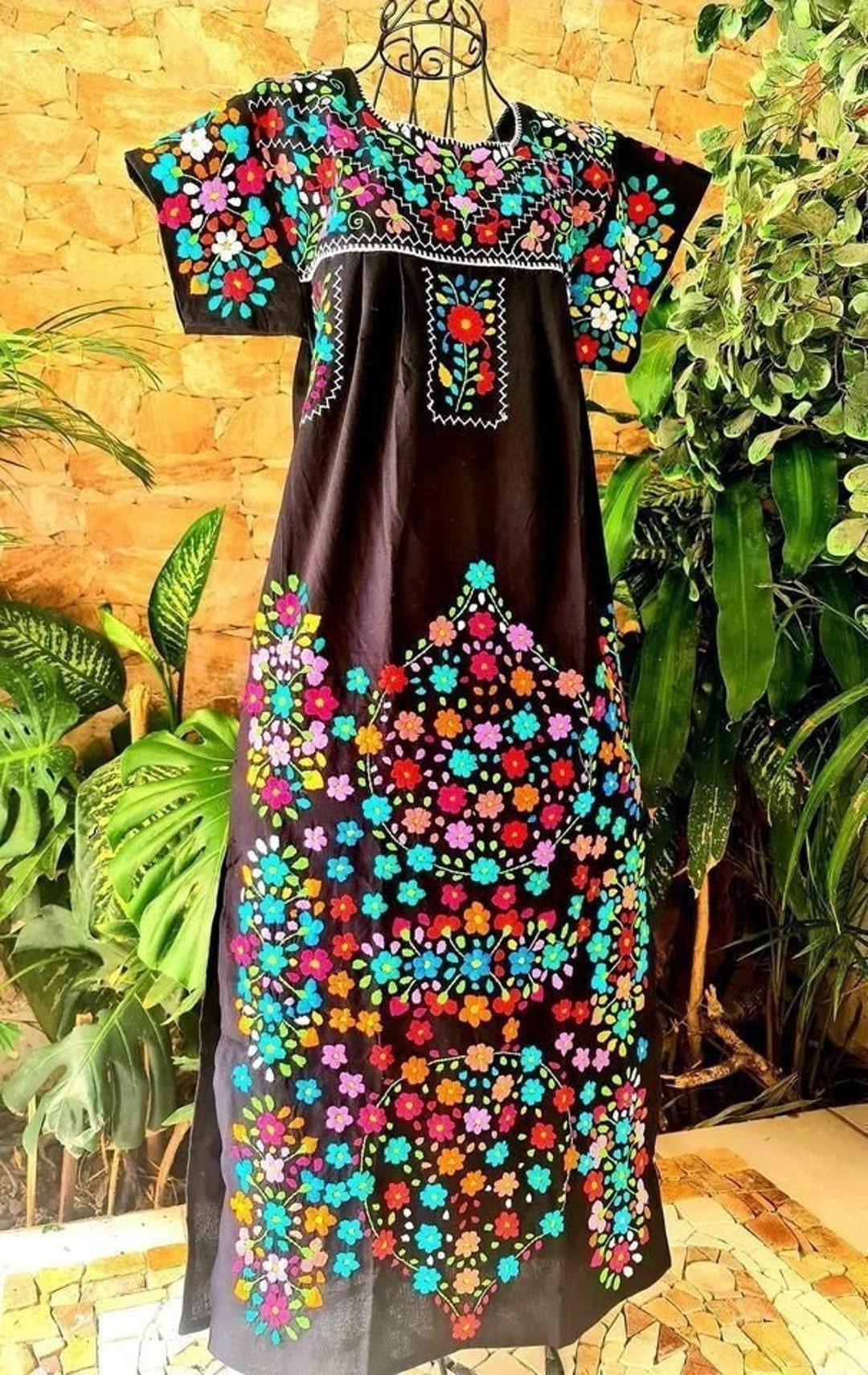 Mexican Long Dress Maxi Dress Plus Size Traditional Mexican Dresses  Embroidered Maxi