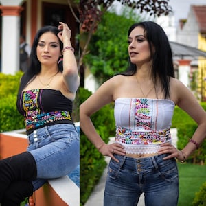Embroidered Floral Strapless Top. Hand Embroidered Mexican Top. Mexican Blouse. Floral Tube Top. Fashion Mexican Top. Typical Mexican Blouse