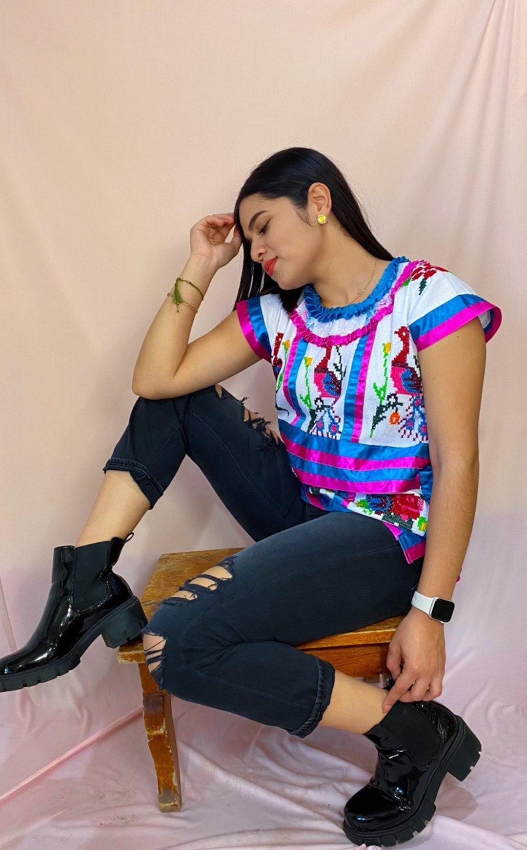 Huipil Mazateco Bordado a Blusa Mexicana México