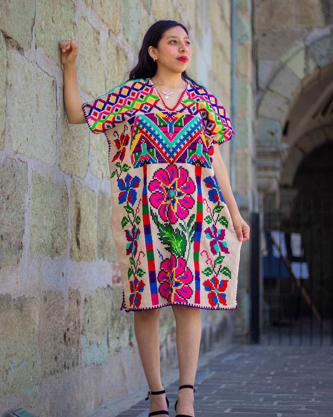 Mexican Robe Mexican Dress, Usila Huipil, Hippie Dress, Boho Long Dress, Kaftan ...