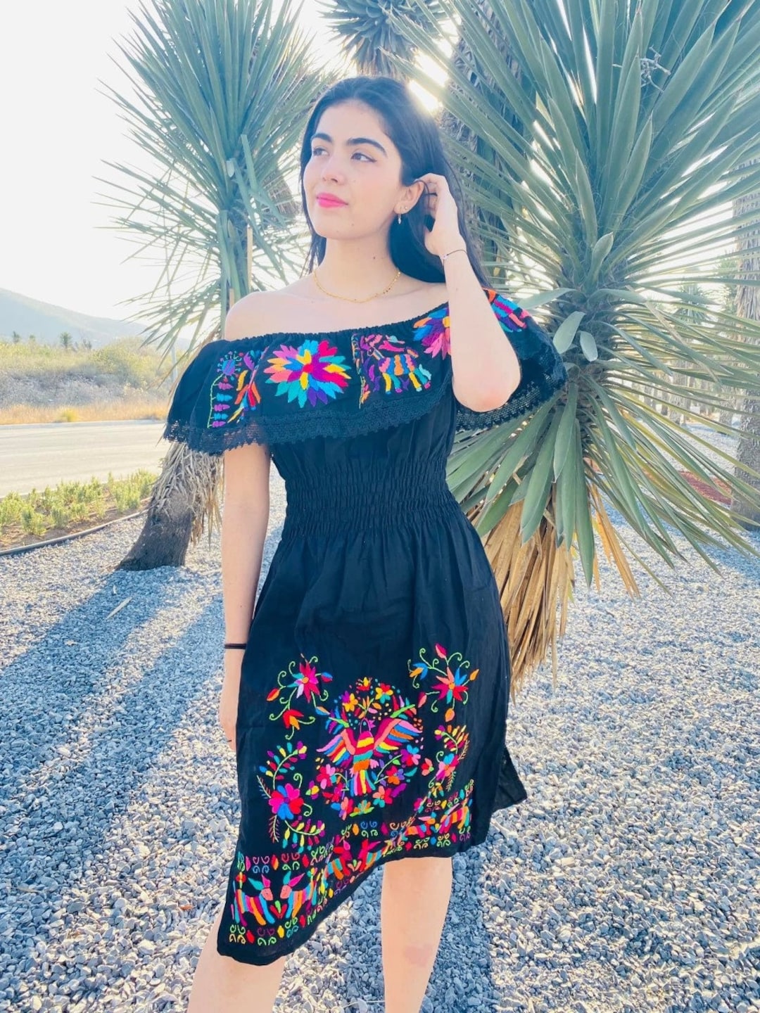 Vestido M a XXL Vestido Mexicano hombros