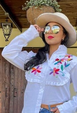 Blusa tenango/camisa con botones//Blusa mexicana bordada//Blusa