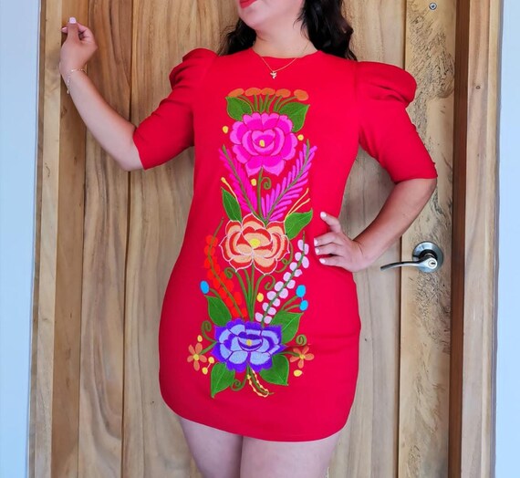 green emerald velvet dress Stamped Mexican Dress Bonita – Cielito Lindo