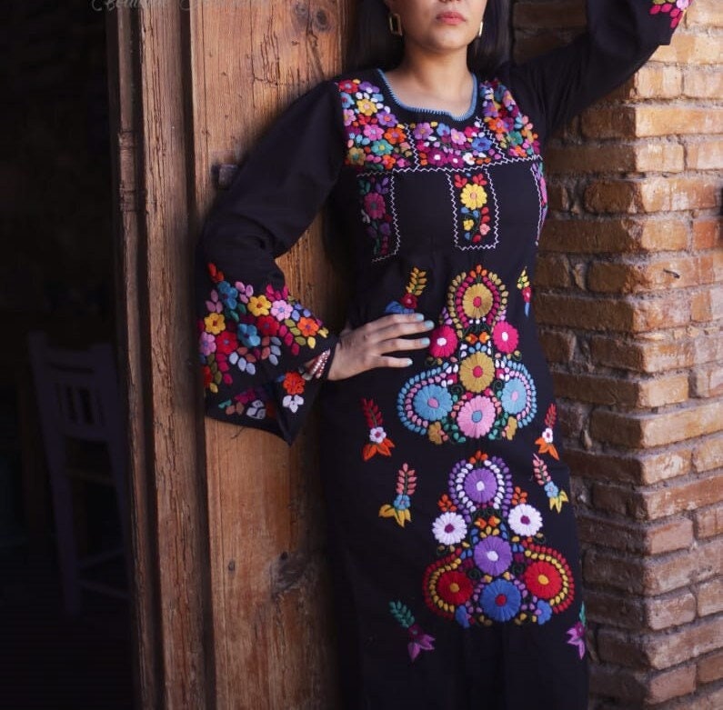long sleeve mexican dress Tangerine Lace Trim S – OMNIA Bust (all the way around) Puebla Long Mexican Dress Mermaid
