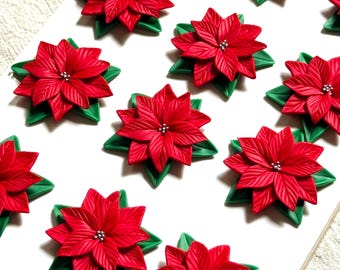 Handmade Polymer Clay Poinsettia Earrings – Lightweight Christmas Jewelry