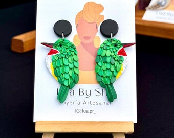 Polymer clay earrings-San Pedrito-Bird earrings-Handmade earring- Handmade Jewelry- Unique Earrings- Statement Jewelry-Puerto Rico- Boricua