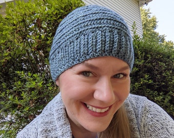 Simple Ridges Crochet Beanie Pattern PDF sizes: child, adult sm/med, adult lg