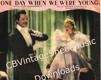 One Day When We Were Young - Vintage Sheet Music Download, 1930s Film The Great Waltz', 1938, Piano, Voice, Ukelele, Printable PDF