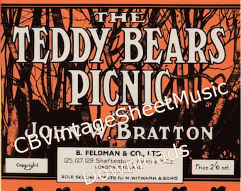 The Teddy Bears Picnic, Sheet Music to Download, Children's Tunes, Children's Nursery Songs, Piano Solo Instrumental, 1900s, Bratton 1907