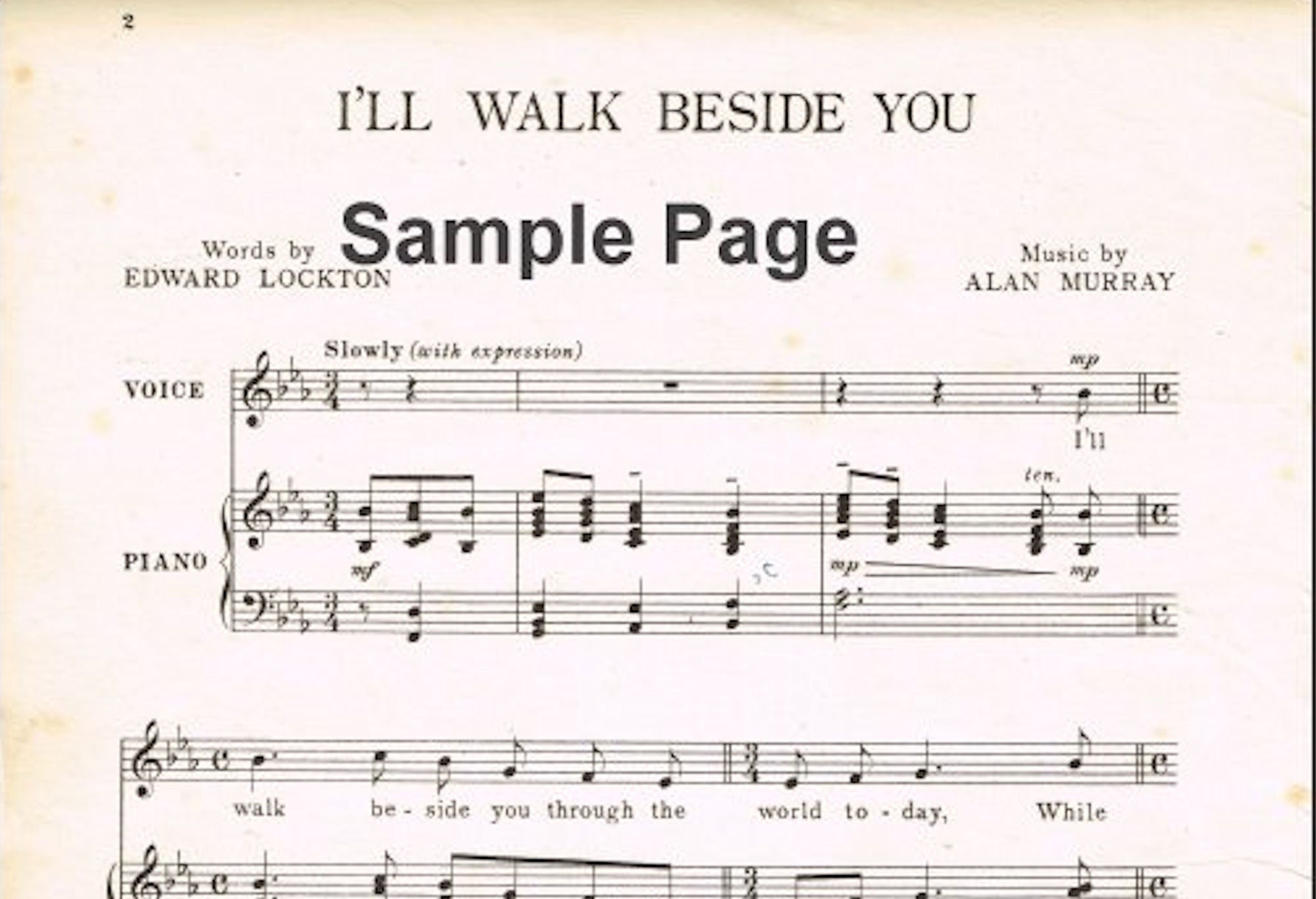 I don't want to walk without you VINTAGE SHEET MUSIC from