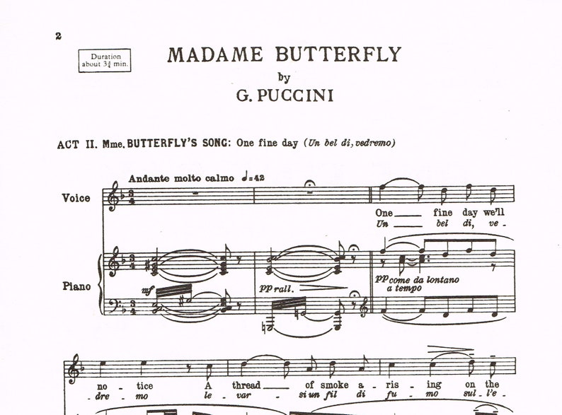 One Fine Day Un Bel Di Vedremo Sheet music download, Aria from the Opera Madame Butterfly, Music by Puccini, English Words, Voice, Piano image 2