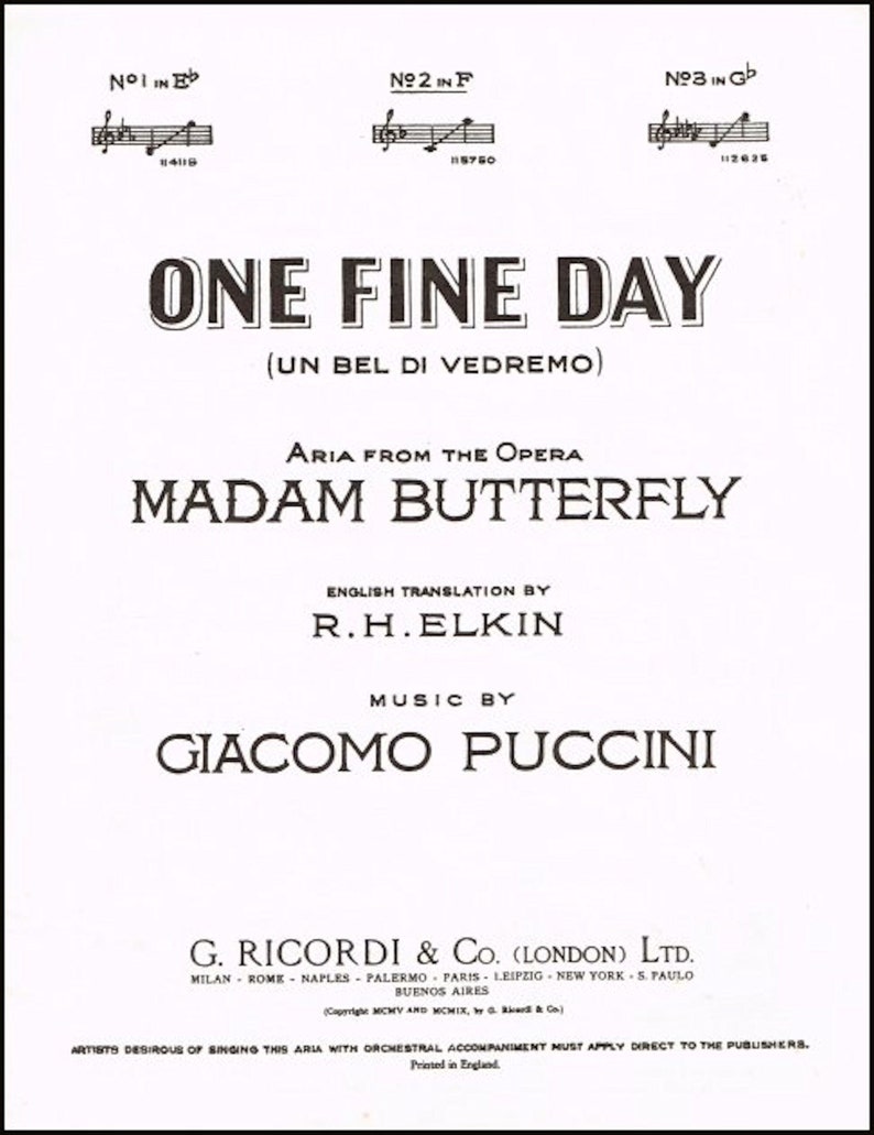 One Fine Day Un Bel Di Vedremo Sheet music download, Aria from the Opera Madame Butterfly, Music by Puccini, English Words, Voice, Piano image 1